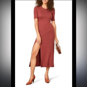 REFORMATION
Olympia Midi ribbed Dress In Rust revolve designer spring party boho